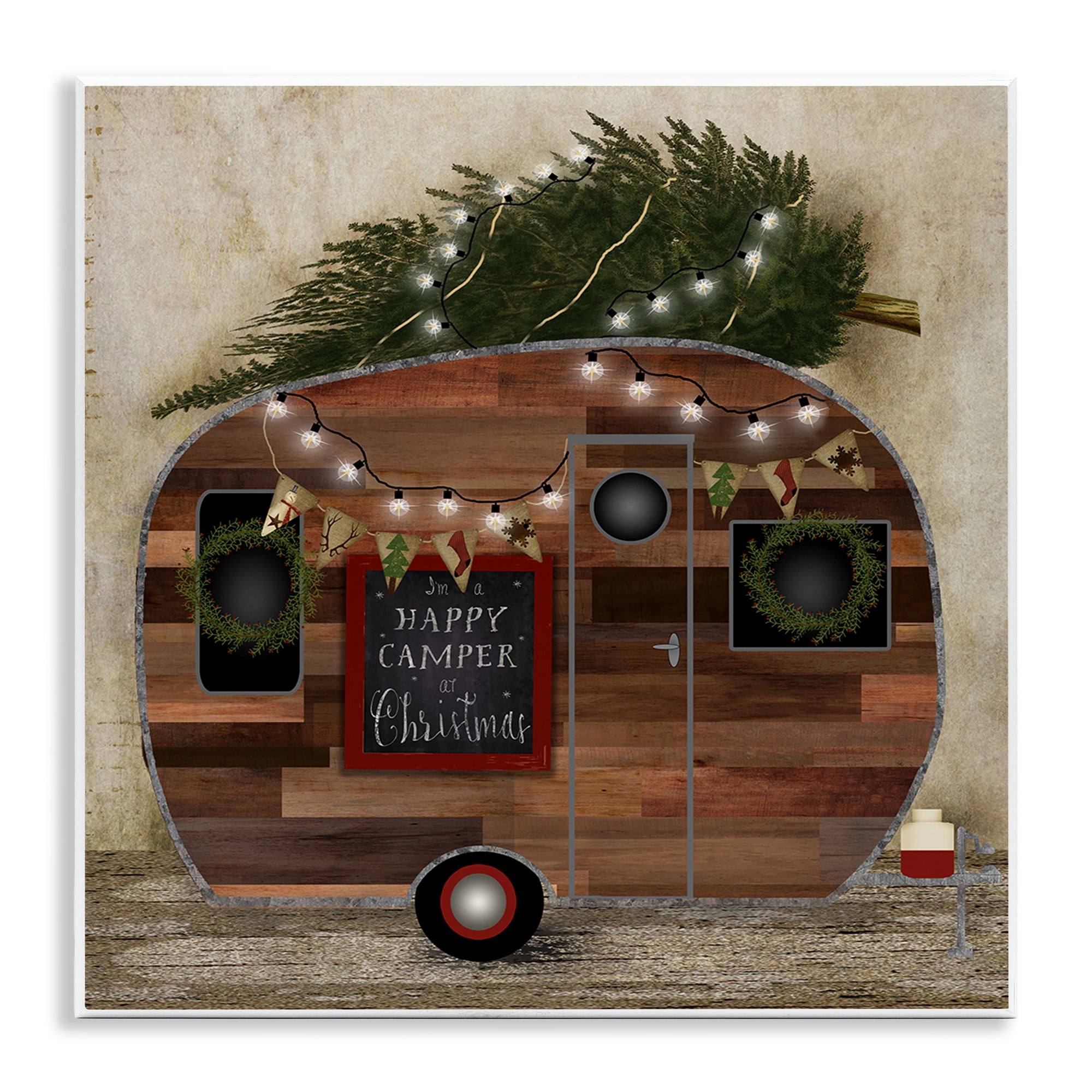 Stupell Industries Happy Camper At Christmas Holiday Painting Unframed Art Print Wall Art, 12 x 12