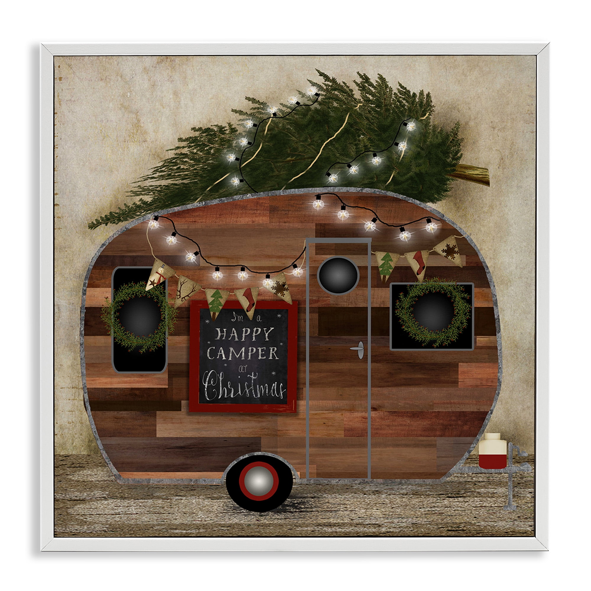 Stupell Industries Happy Camper At Christmas Holiday Painting White Framed Art Print Wall Art, 17 x 17