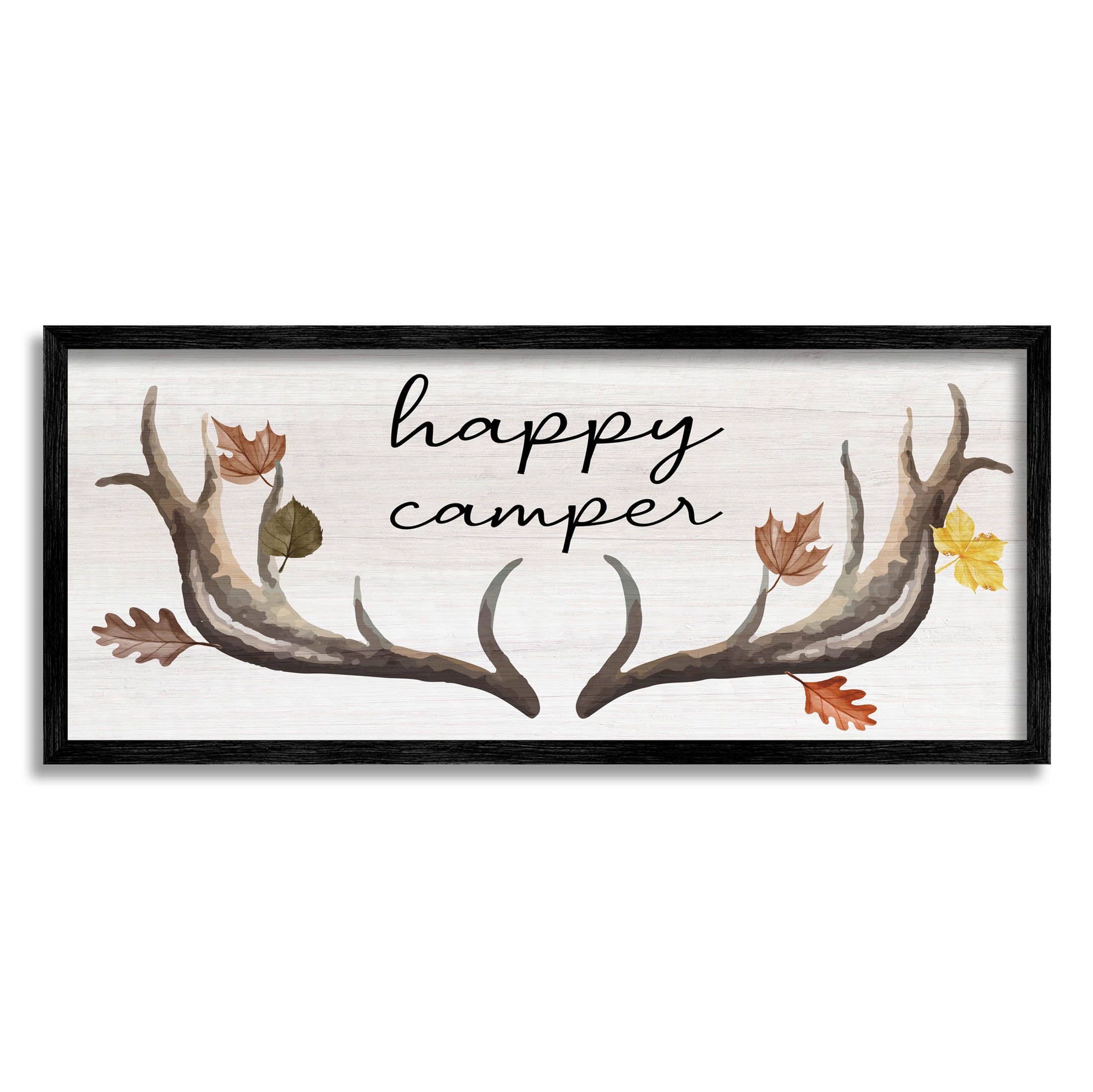 Stupell Industries Happy Camper Autumnal Antlers Graphic Art Black Framed Art Print Wall Art, Design by Lil' Rue