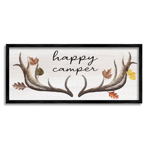 Stupell Industries Happy Camper Autumnal Antlers Graphic Art Black Framed Art Print Wall Art, Design by Lil' Rue