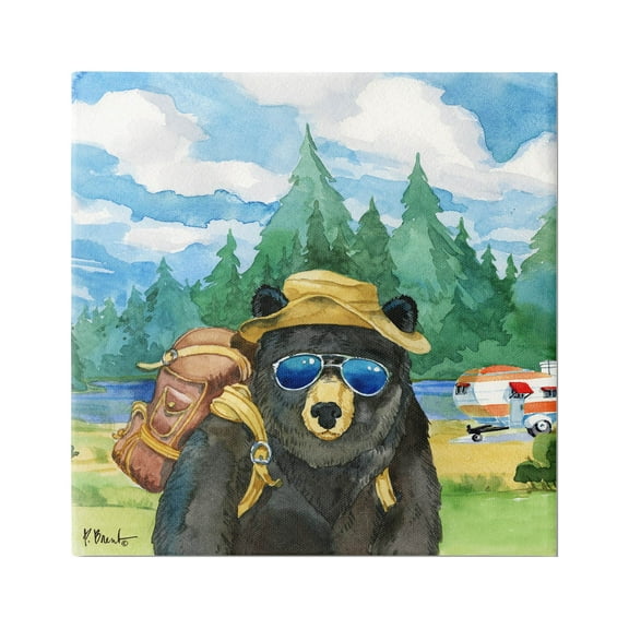 Stupell Industries Happy Camper Black Beer Hiker Painting Gallery Wrapped Canvas Print Wall Art, Design by Paul Brent