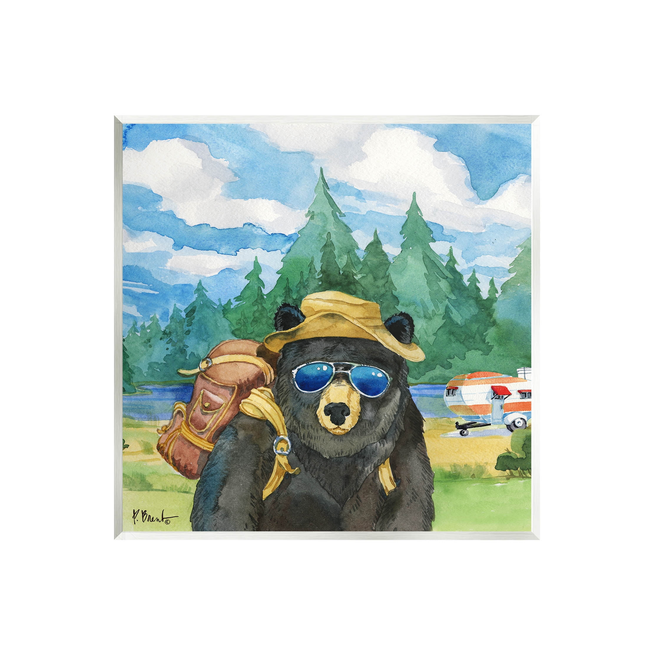 Stupell Industries Happy Camper Black Beer Hiker Painting Unframed Art Print Wall Art, Design by Paul Brent