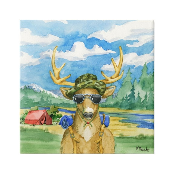 Stupell Industries Happy Camper Deer Forest Hike Painting Gallery Wrapped Canvas Print Wall Art, Design by Paul Brent