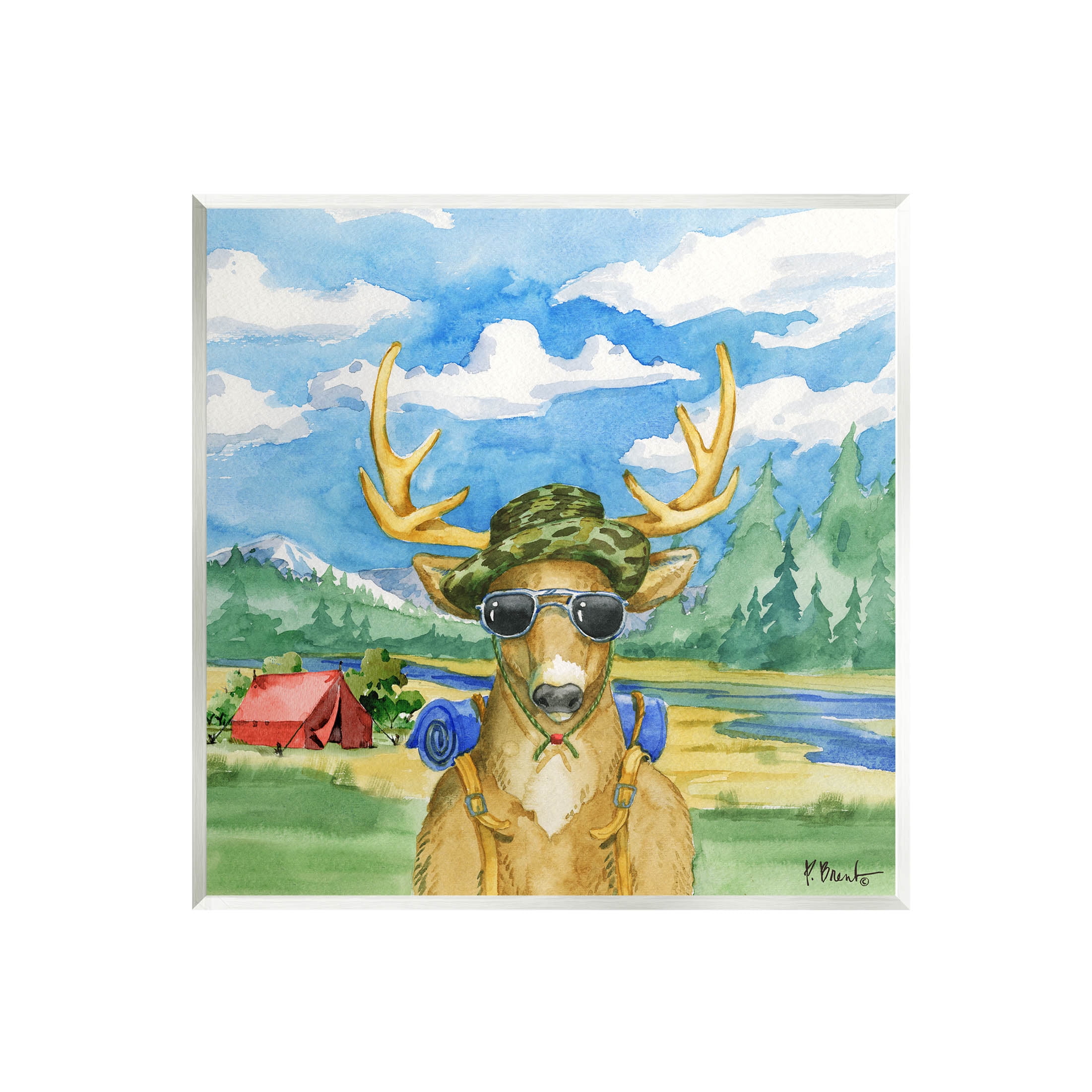 Stupell Industries Happy Camper Deer Forest Hike Painting Unframed Art Print Wall Art, Design by Paul Brent