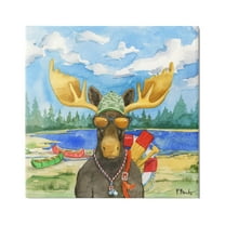 Stupell Industries Happy Camper Life Guard Moose Painting Gallery Wrapped Canvas Print Wall Art, Design by Paul Brent