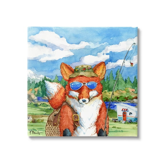Stupell Industries Happy Camper Red Fox Fisherman Painting Gallery Wrapped Canvas Print Wall Art, Design by Paul Brent