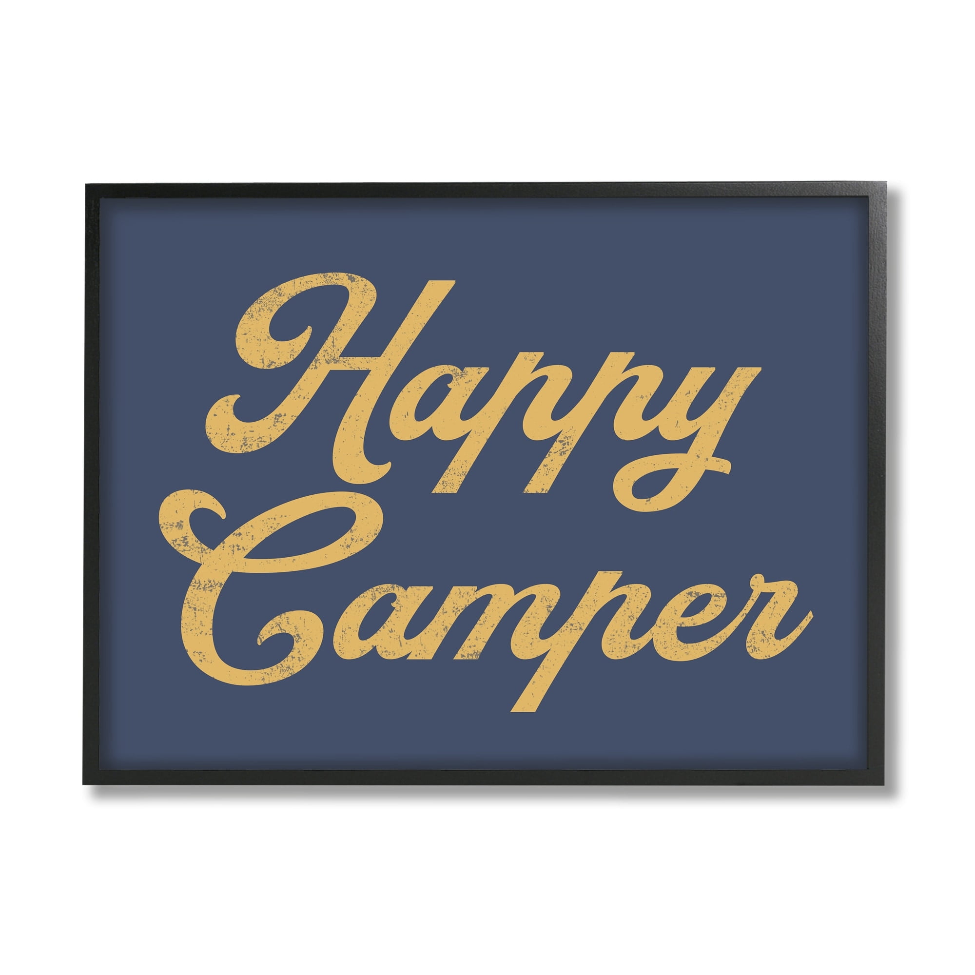 Stupell Industries Happy Camper Vintage Script Phrase Yellow Accent Framed Wall Art, 14 x 11, Design by Lil' Rue