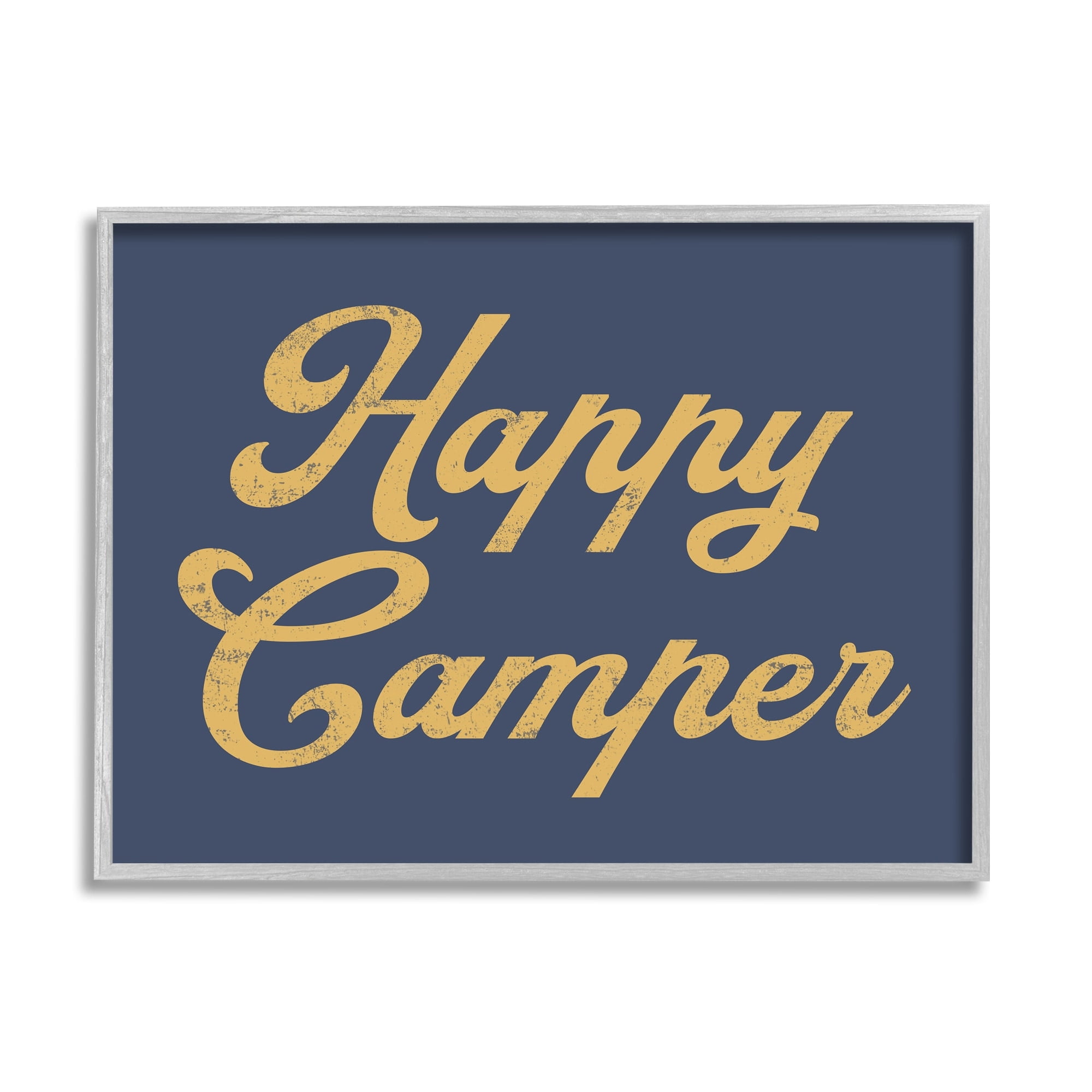 Stupell Industries Happy Camper Vintage Script Phrase Yellow Accent Framed Wall Art, 14 x 11, Design by Lil' Rue