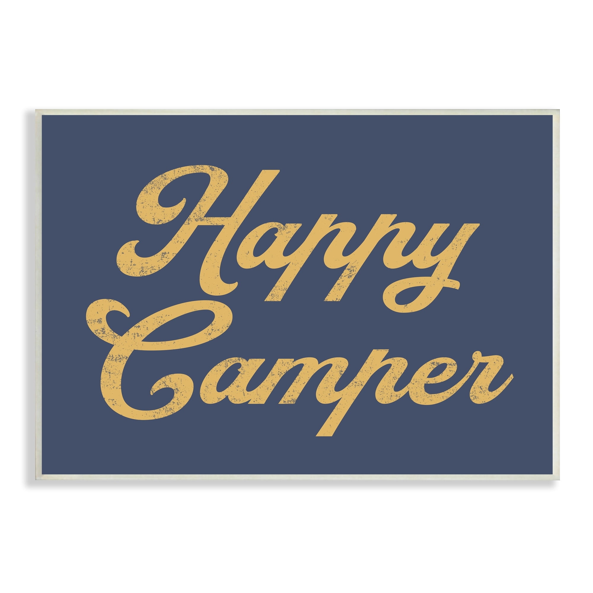Stupell Industries Happy Camper Vintage Script Phrase Yellow Accent Wood Wall Art, 19 x 13, Design by Lil' Rue