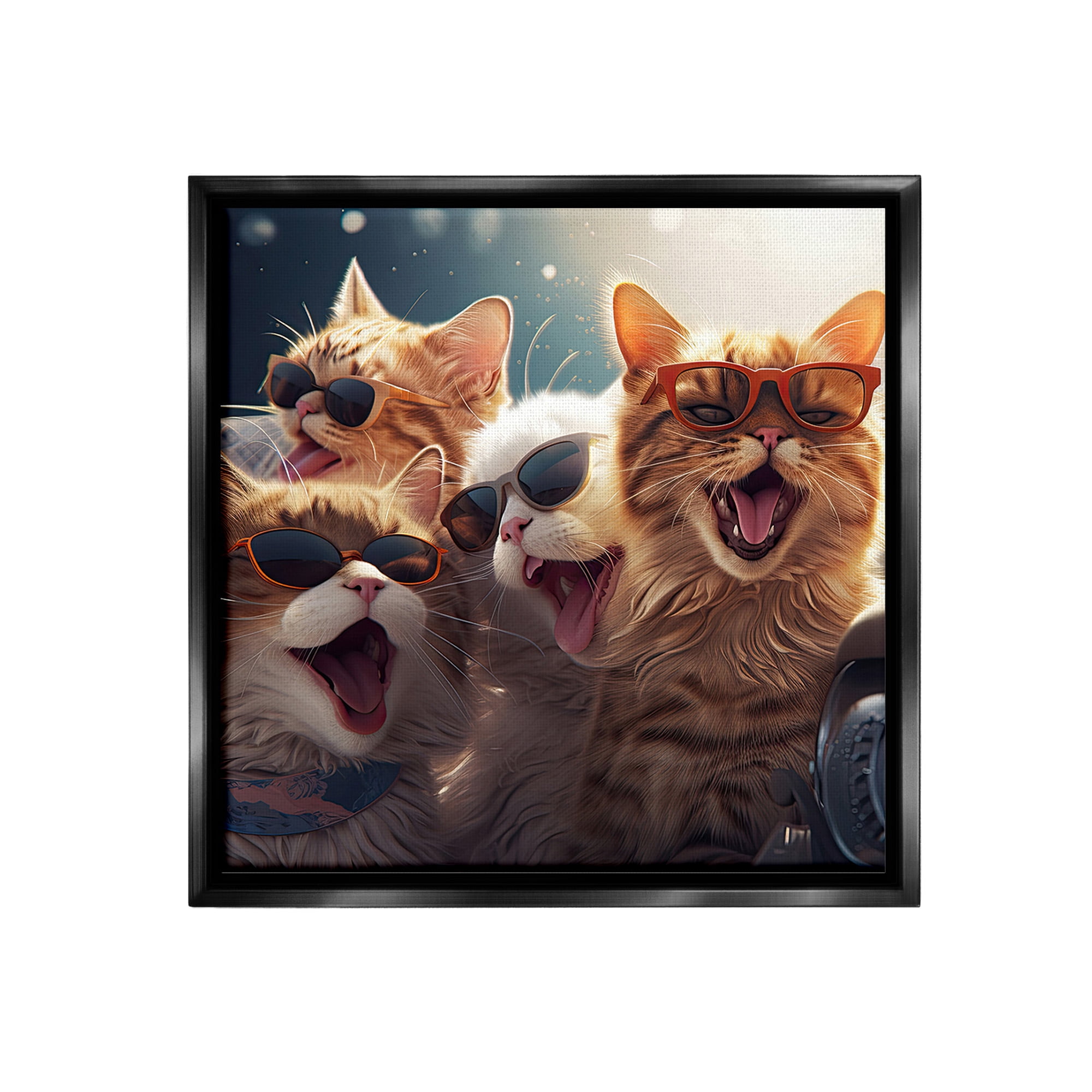 Stupell Industries Happy Cats Singing Animals & Insects Painting Black Floater Framed Canvas Art Print Wall Art, 25 x 25