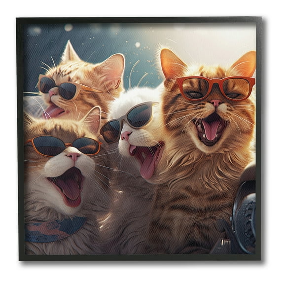 Stupell Industries Happy Cats Singing Animals & Insects Painting Black Framed Art Print Wall Art, 12 x 12