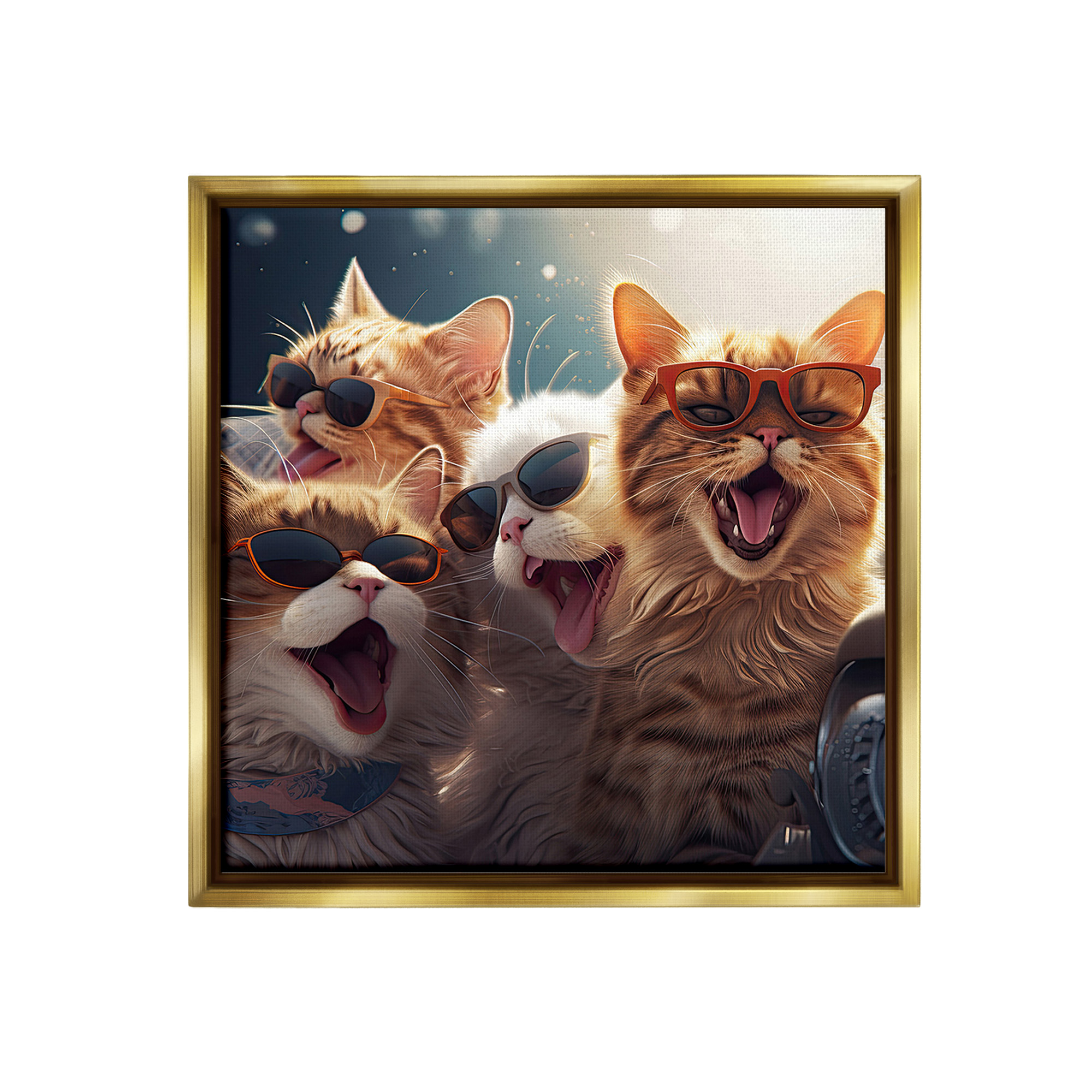 Stupell Industries Happy Cats Singing Animals & Insects Painting Gold Floater Framed Canvas Art Print Wall Art, 25 x 25