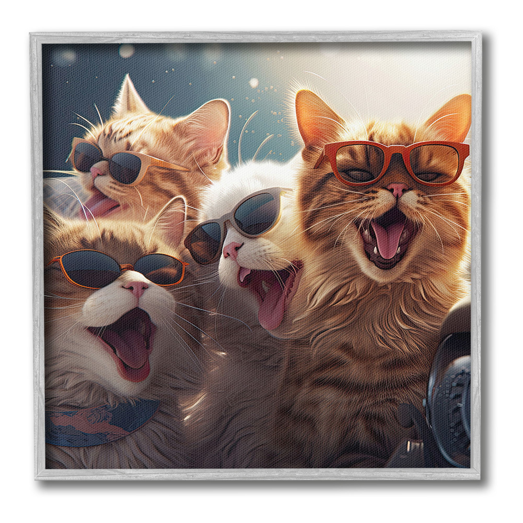 Stupell Industries Happy Cats Singing Animals & Insects Painting Gray Framed Art Print Wall Art, 12 x 12