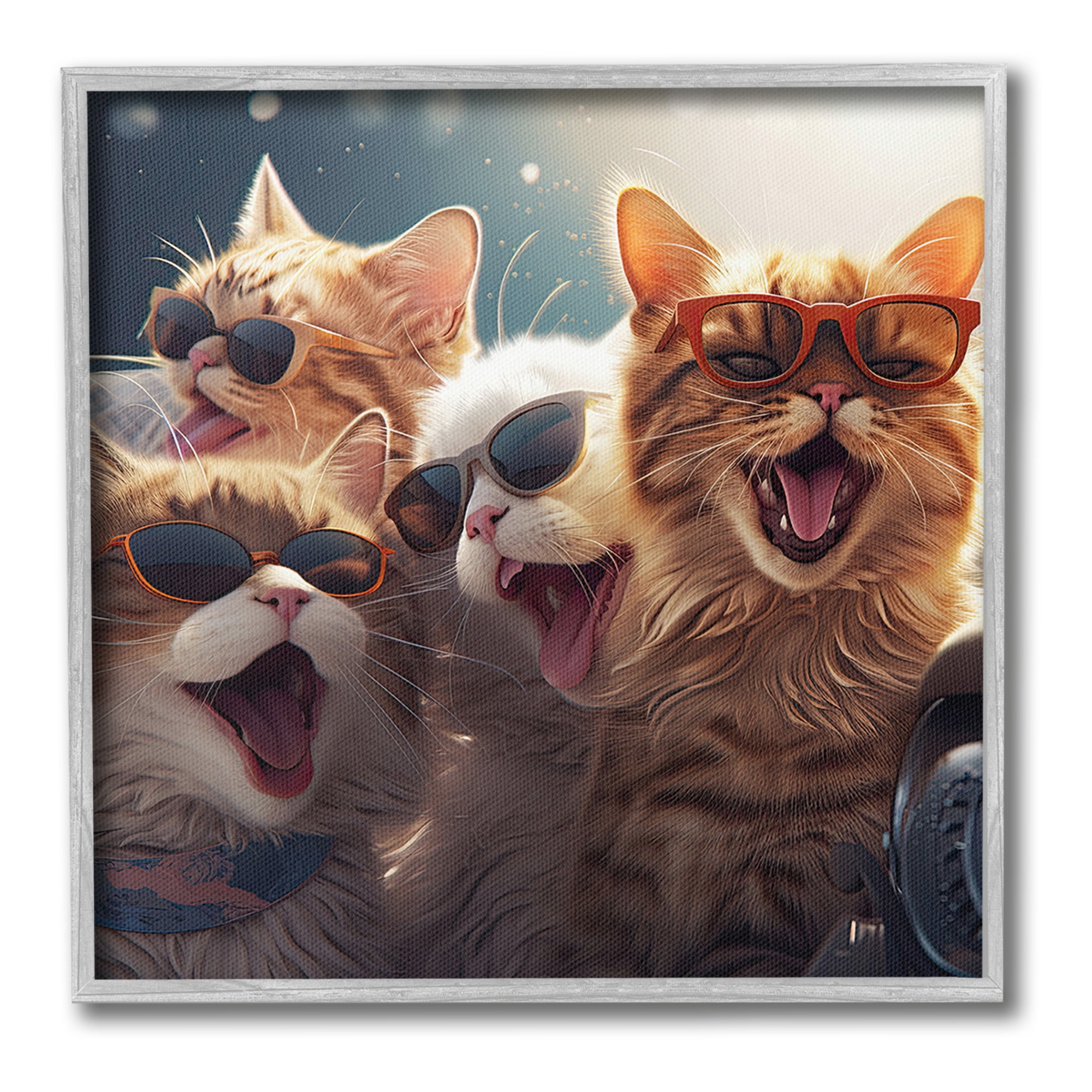 Stupell Industries Happy Cats Singing Animals & Insects Painting Gray Framed Art Print Wall Art, 24 x 24