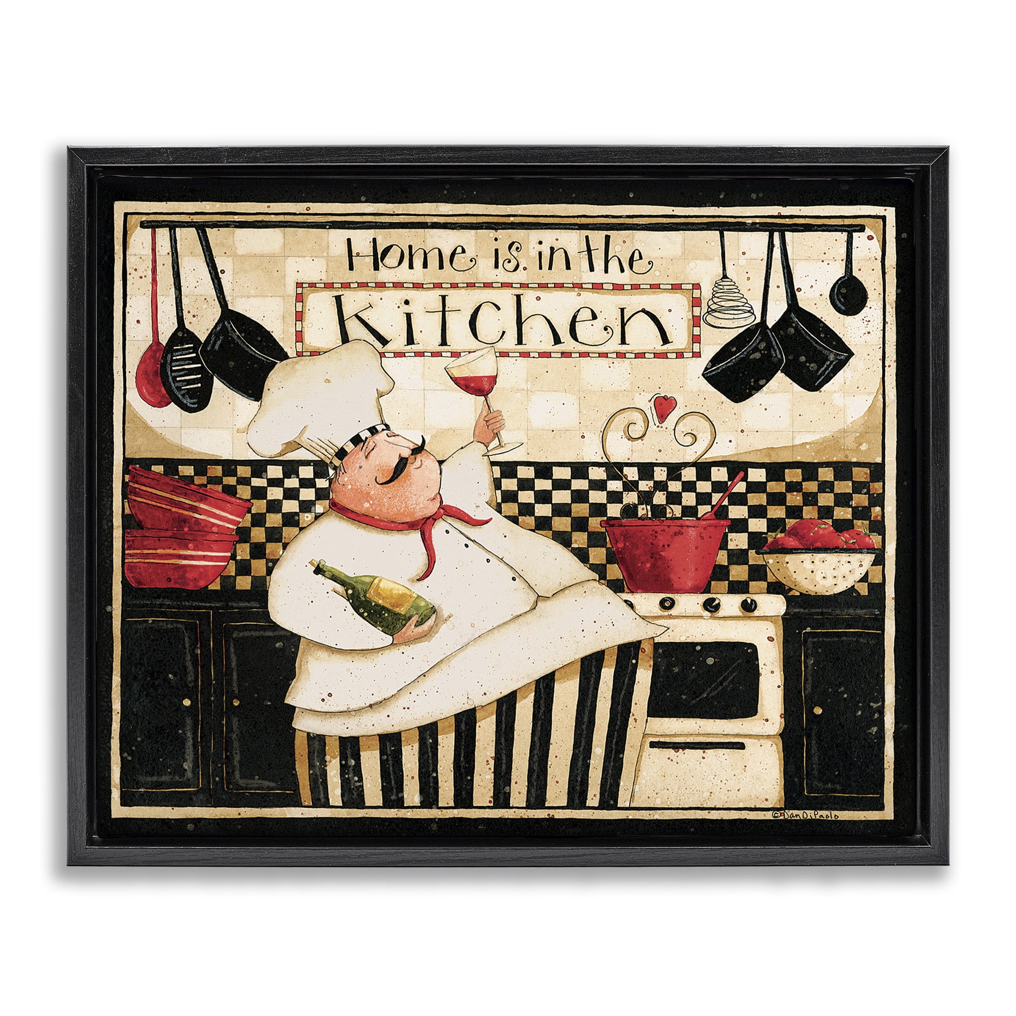 Stupell Industries Happy Chef Kitchen Phrase Food & Beverage Painting Black Floater Framed Canvas Art Print Wall Art, 31 x 25