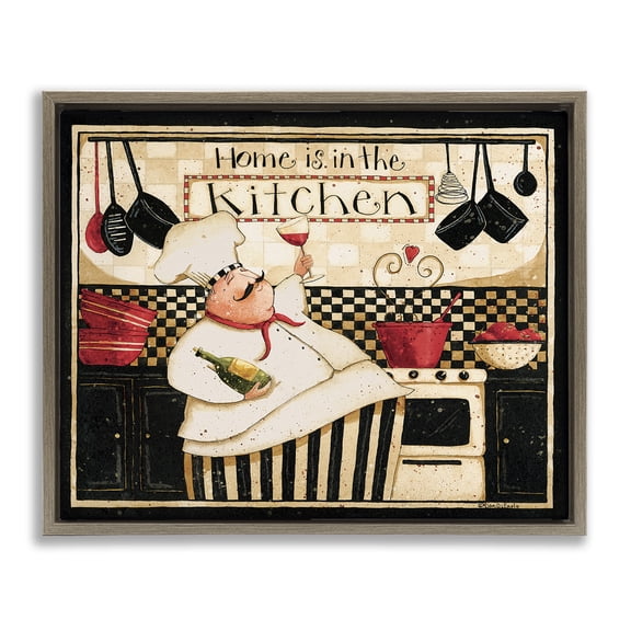 Stupell Industries Happy Chef Kitchen Phrase Food & Beverage Painting Brown Floater Framed Canvas Art Print Wall Art, 21 x 17