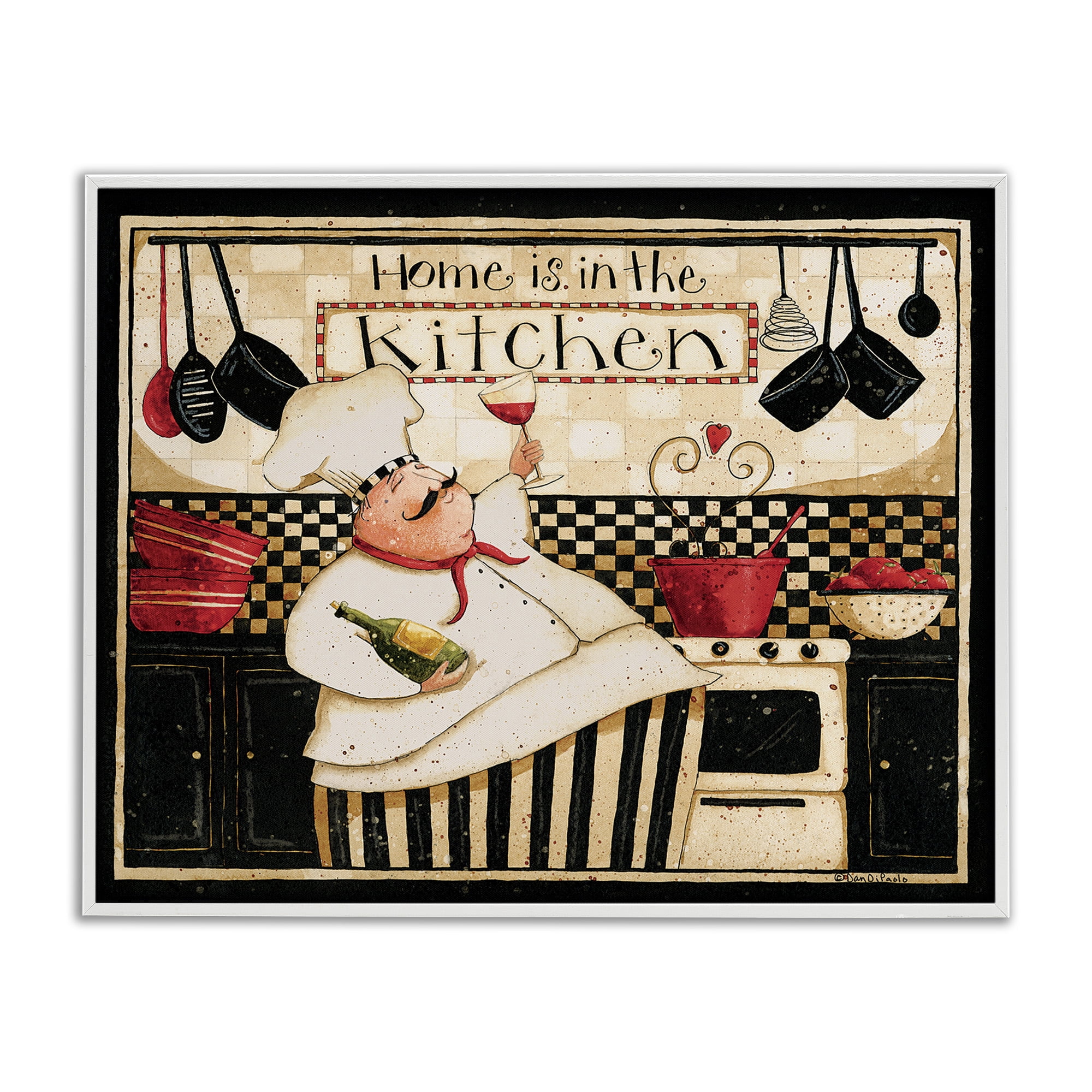 Stupell Industries Happy Chef Kitchen Phrase Food & Beverage Painting White Framed Art Print Wall Art, 30 x 24