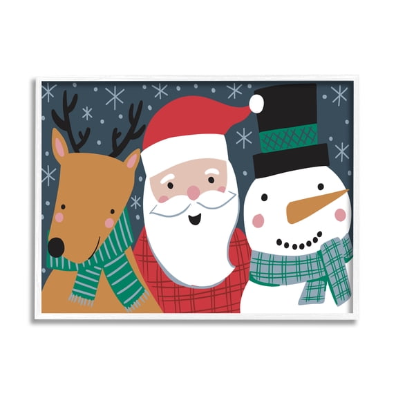 Stupell Industries Happy Christmas Trio Santa Reindeer Snowman Winter, 16 x 20, Design by Caroline Alfreds
