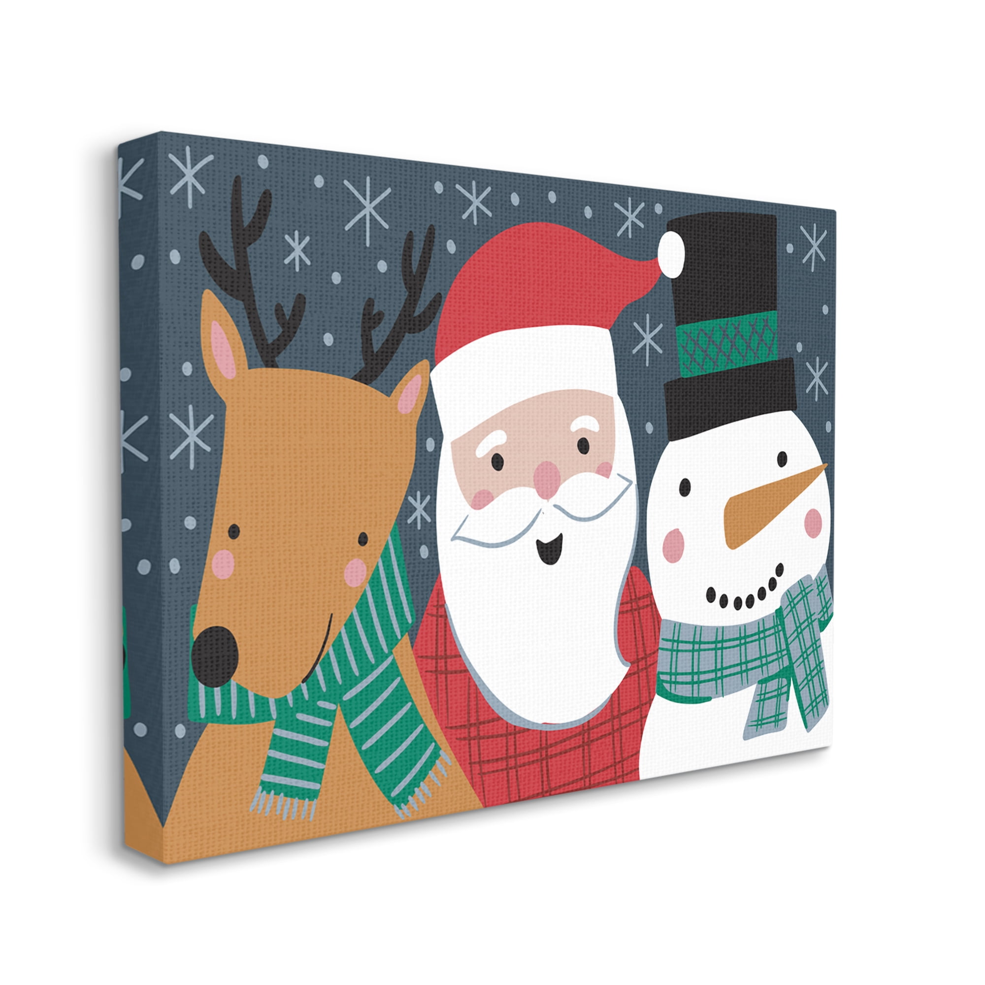 Stupell Industries Happy Christmas Trio Santa Reindeer Snowman Winter Holiday Painting Gallery Wrapped Canvas Print Wall Art, 36 x 48