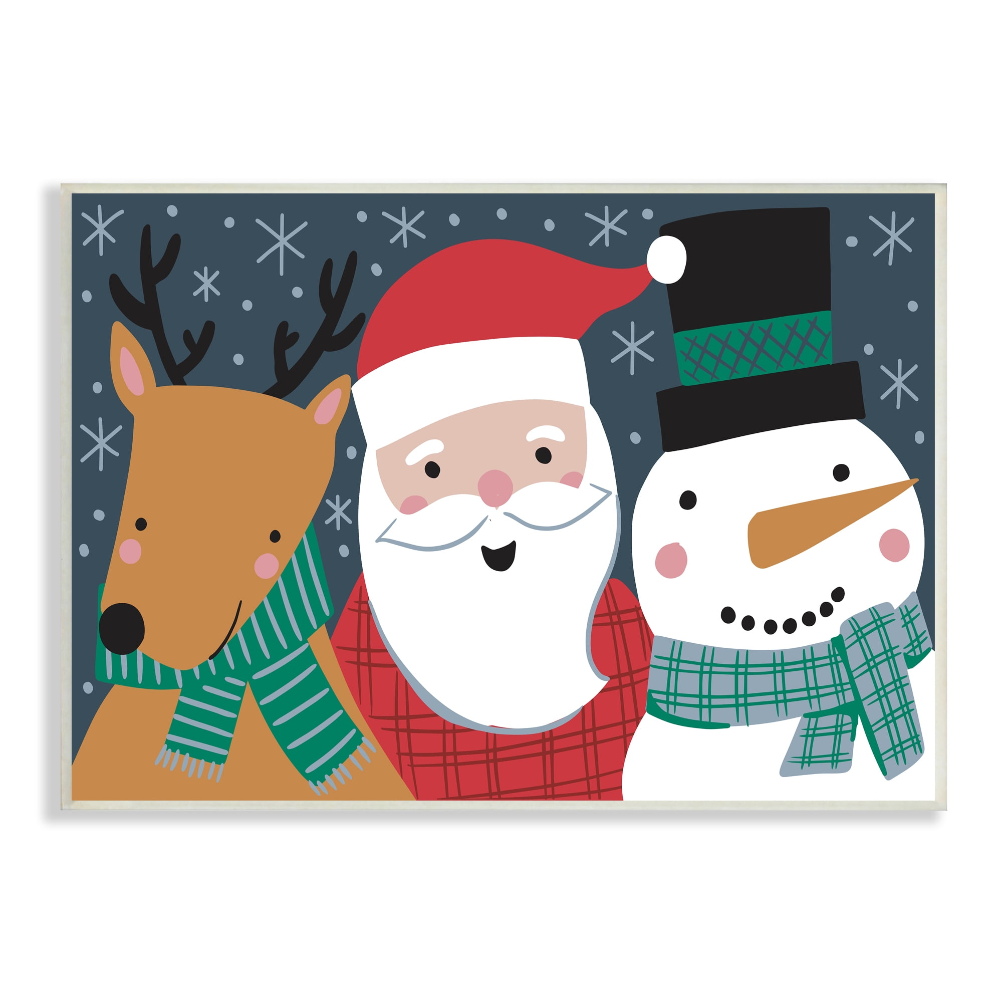 Stupell Industries Happy Christmas Trio Santa Reindeer Snowman Winter Holiday Painting Unframed Art Print Wall Art, 10 x 15