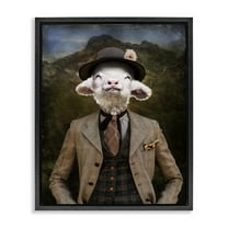 Stupell Industries Happy Classic Lamb Animals & Insects Painting Black Floater Framed Canvas Art Print Wall Art, 17 x 21