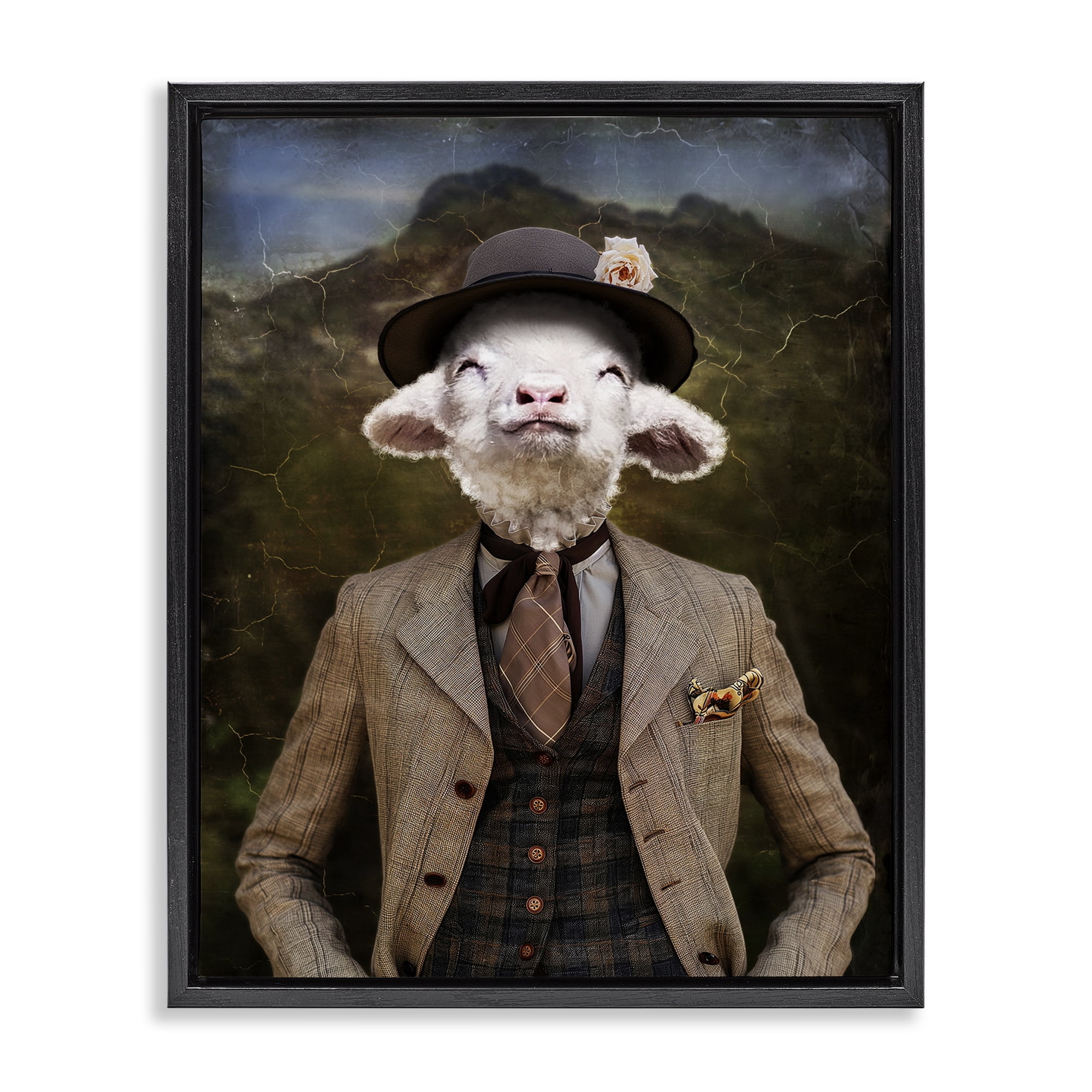 Stupell Industries Happy Classic Lamb Animals & Insects Painting Black Floater Framed Canvas Art Print Wall Art, 25 x 31