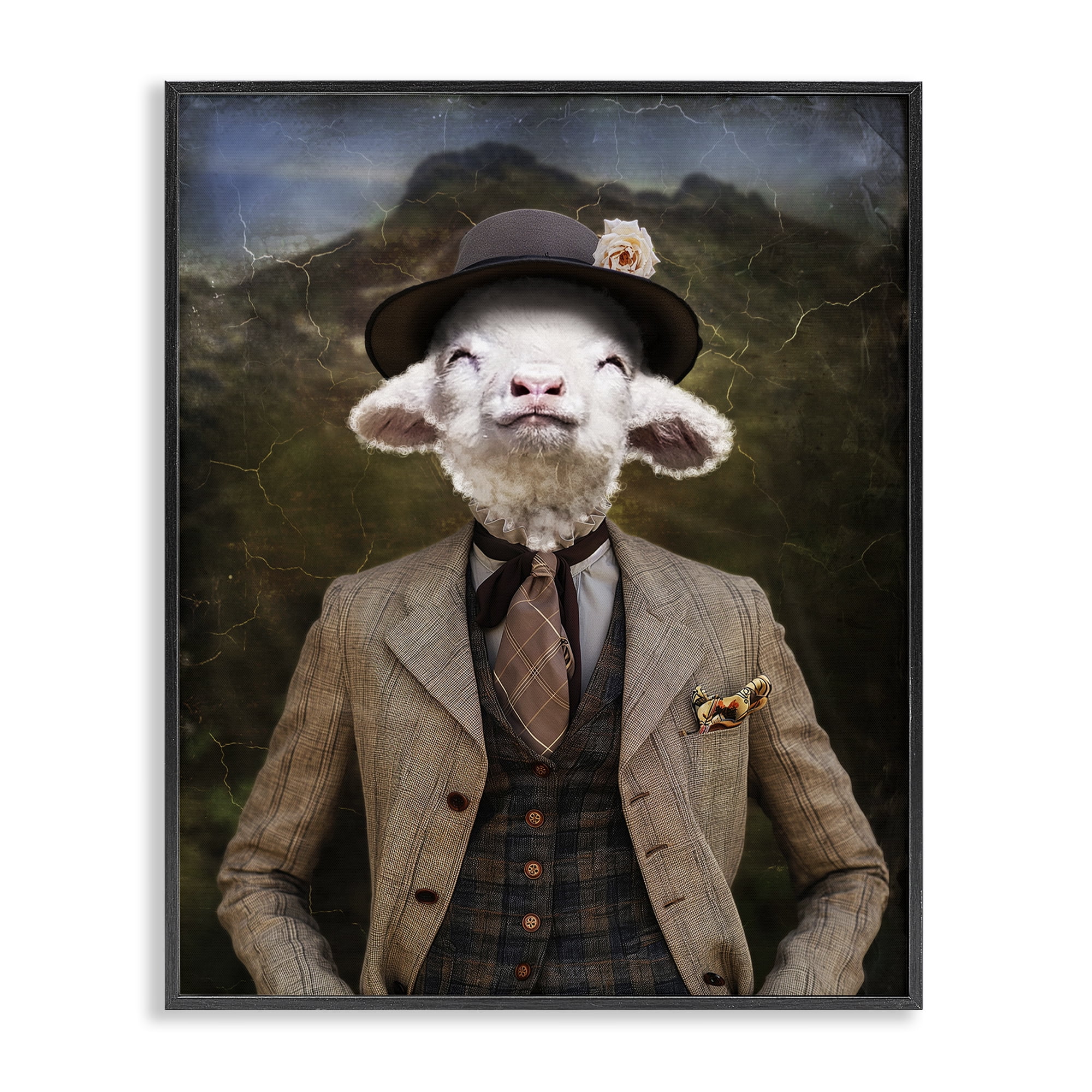 Stupell Industries Happy Classic Lamb Animals & Insects Painting Black Framed Art Print Wall Art, 24 x 30