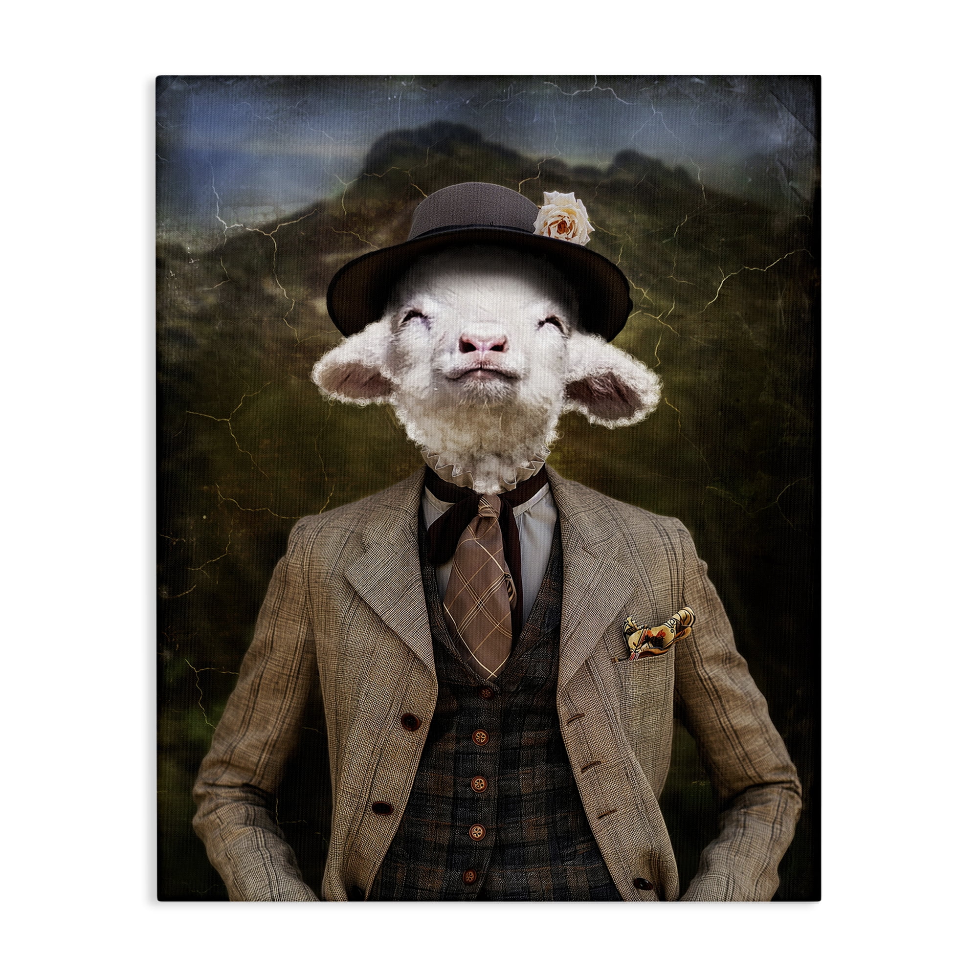 Stupell Industries Happy Classic Lamb Animals & Insects Painting Gallery Wrapped Canvas Art Print Wall Art, 16 x 20