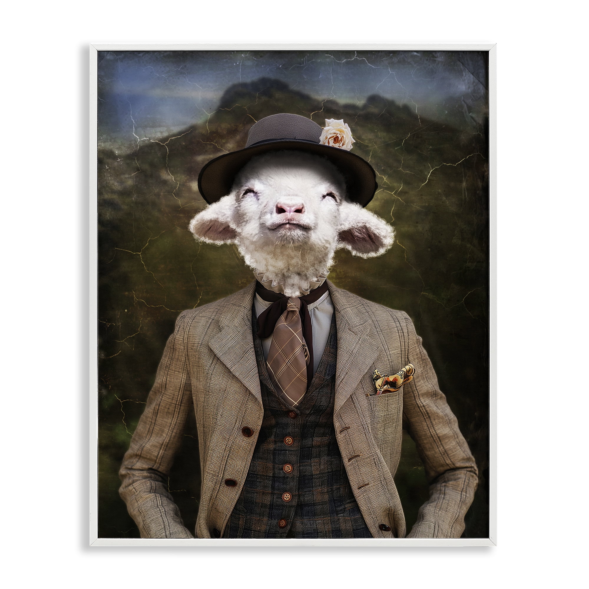 Stupell Industries Happy Classic Lamb Animals & Insects Painting White Framed Art Print Wall Art, 11 x 14
