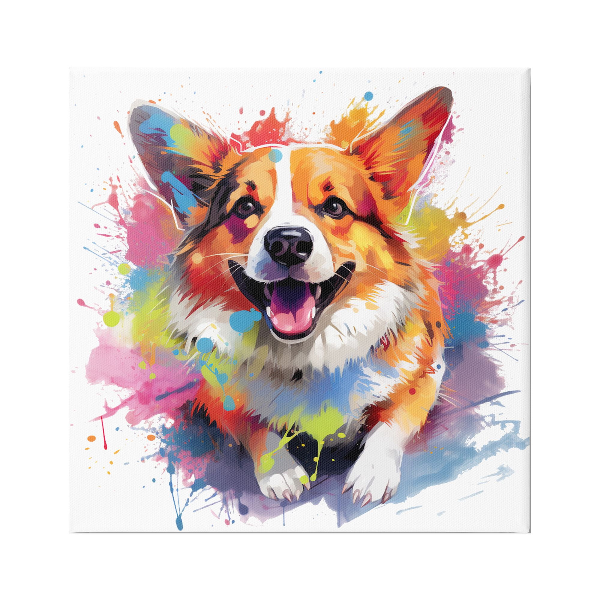 Stupell Industries Happy Corgi Modern Splatter Animals & Insects Painting Gallery Wrapped Canvas Art Print Wall Art, 24 x 24