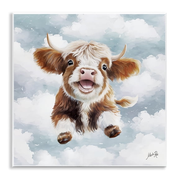 Stupell Industries Happy Cow Calf in Clouds Animals Painting Unframed Art Print Wall Art, 12 x 12