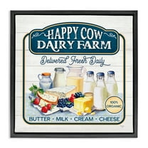 Stupell Industries Happy Cow Farm Food & Beverage Painting Black Floater Framed Canvas Art Print Wall Art, 18 x 18