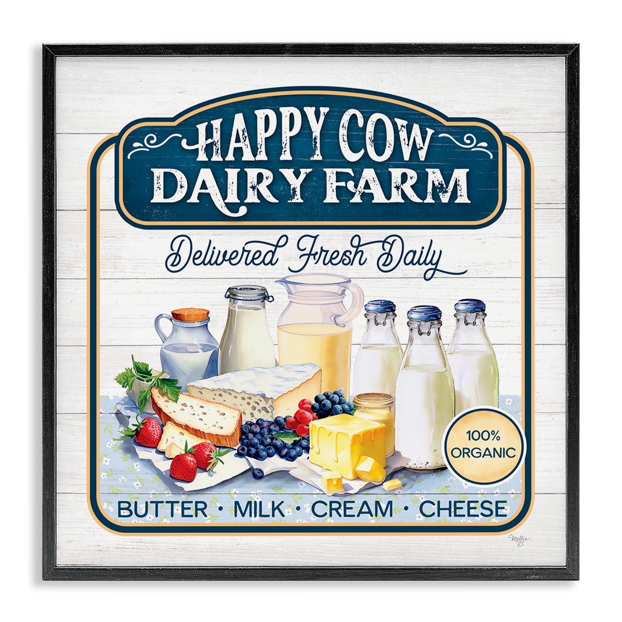 Stupell Industries Happy Cow Farm Food & Beverage Painting Black Framed Art Print Wall Art, 12 x 12