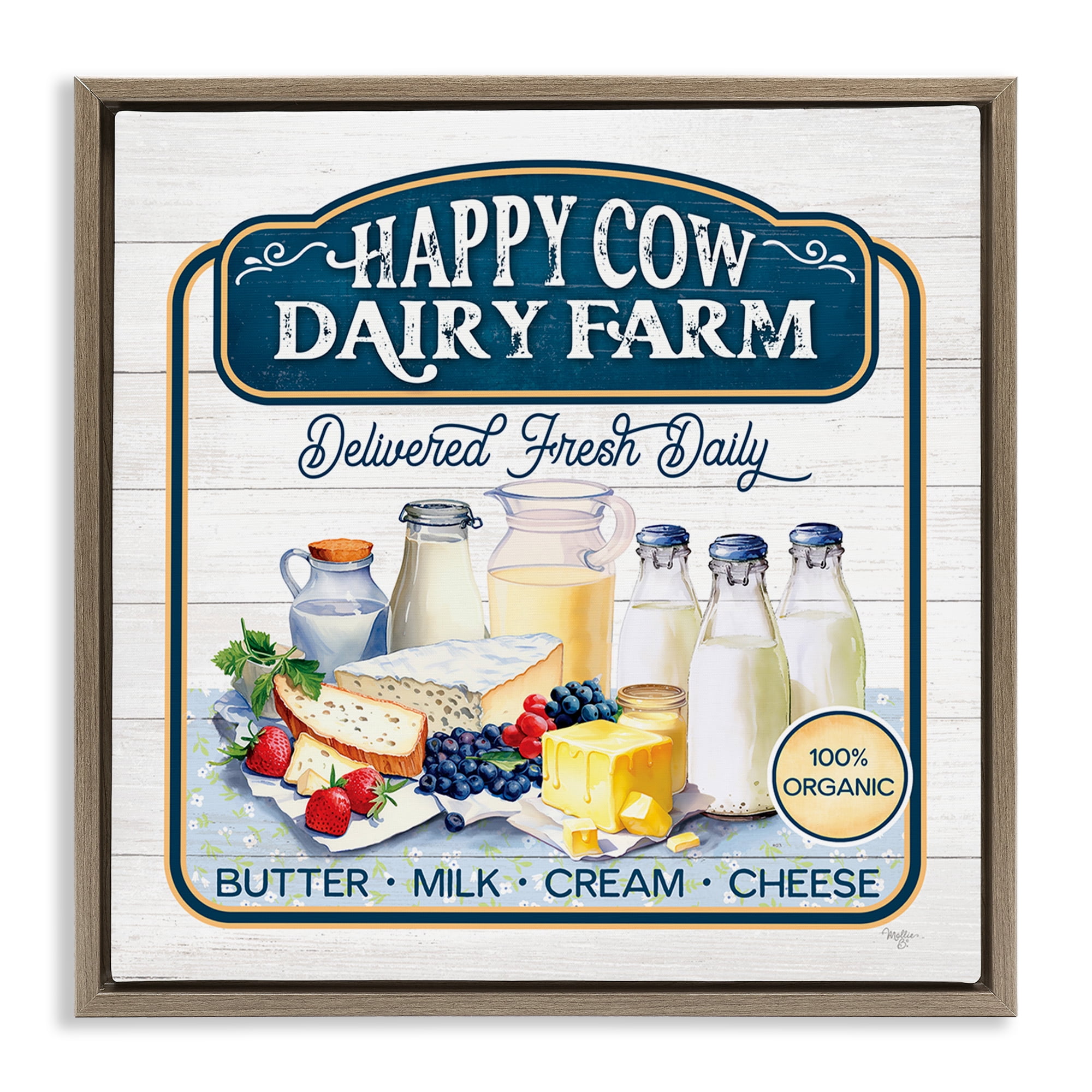 Stupell Industries Happy Cow Farm Food & Beverage Painting Brown Floater Framed Canvas Art Print Wall Art, 18 x 18
