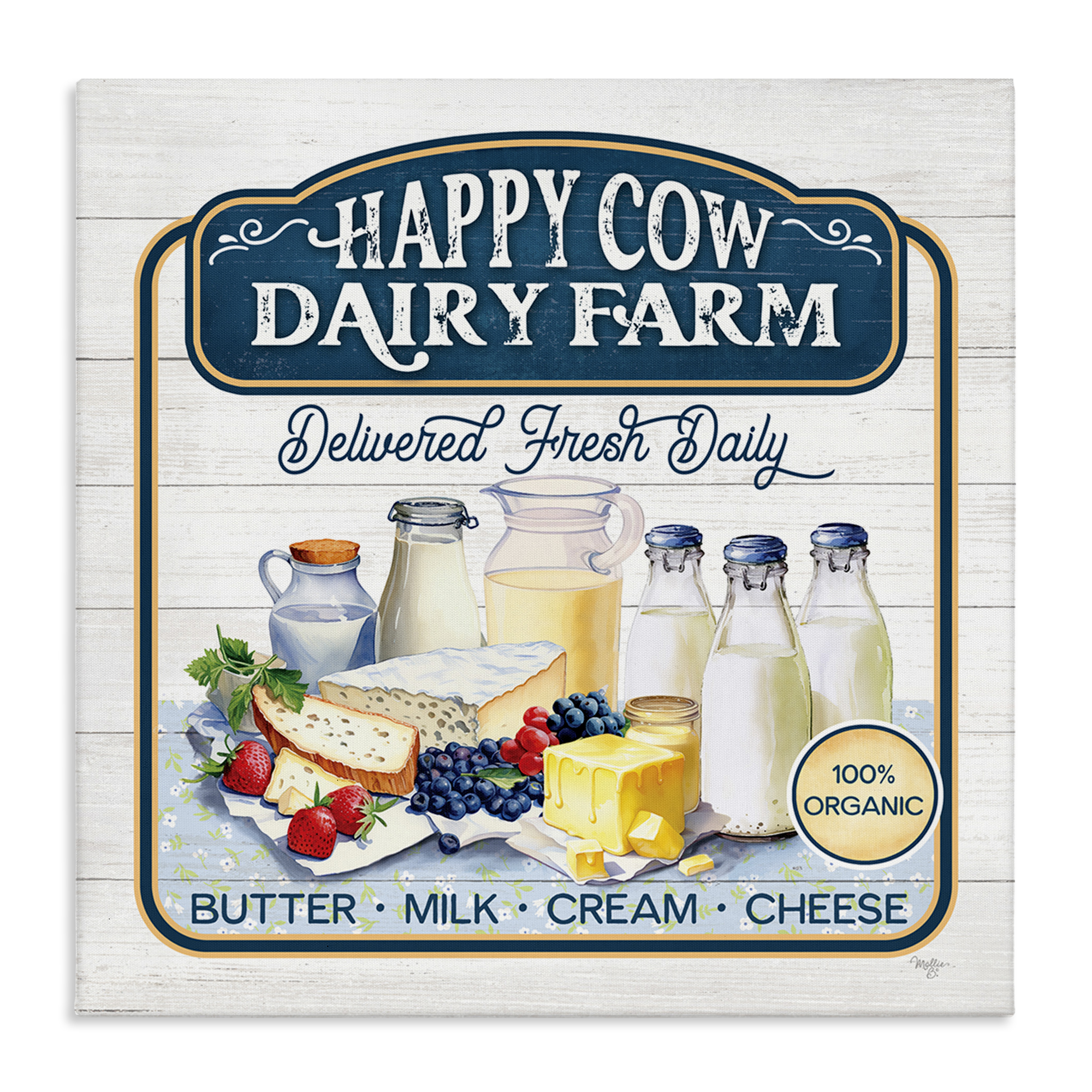 Stupell Industries Happy Cow Farm Food & Beverage Painting Gallery Wrapped Canvas Art Print Wall Art, 30 x 30