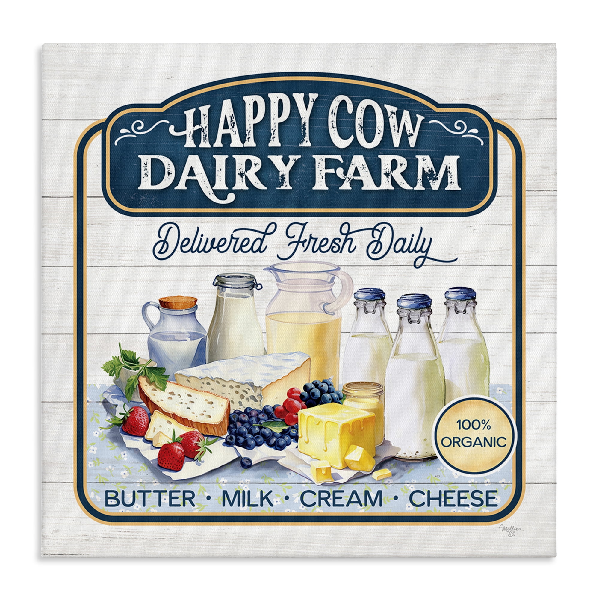 Stupell Industries Happy Cow Farm Food & Beverage Painting Gallery Wrapped Canvas Art Print Wall Art, 36 x 36
