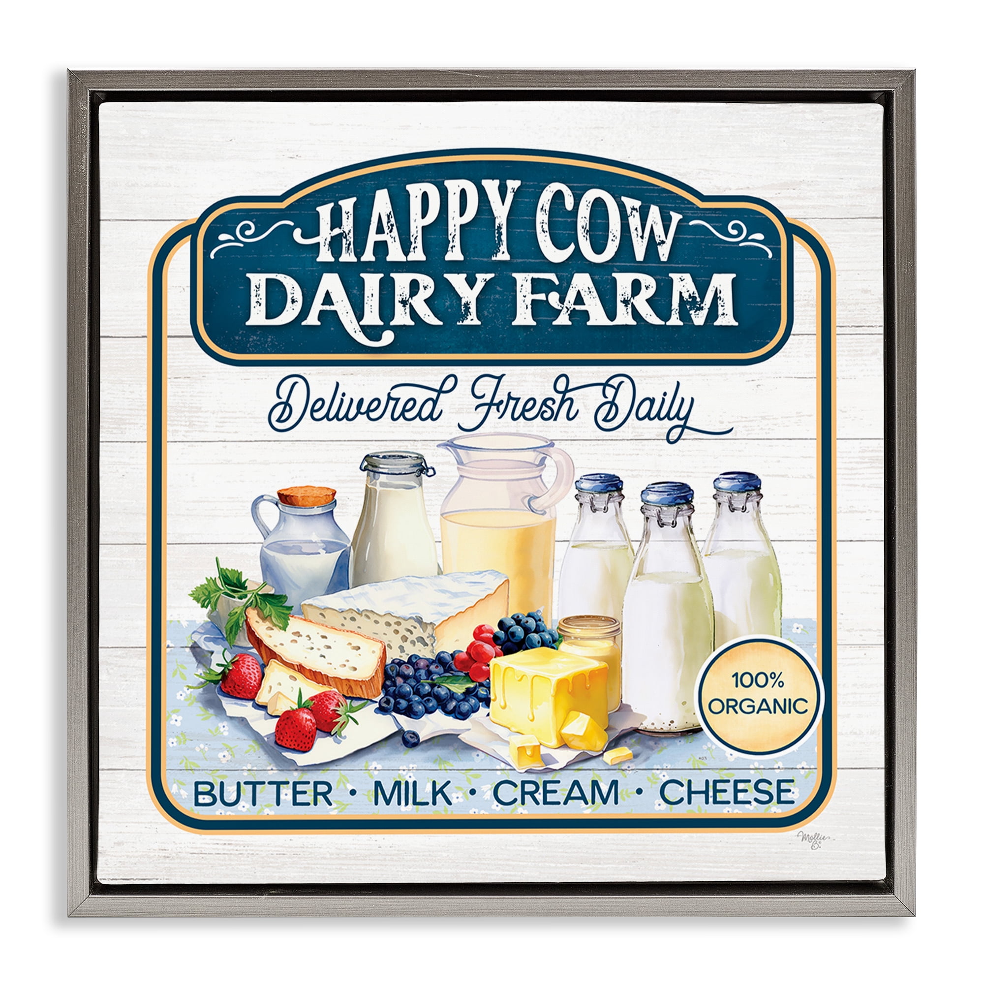 Stupell Industries Happy Cow Farm Food & Beverage Painting Gray Floater Framed Canvas Art Print Wall Art, 25 x 25