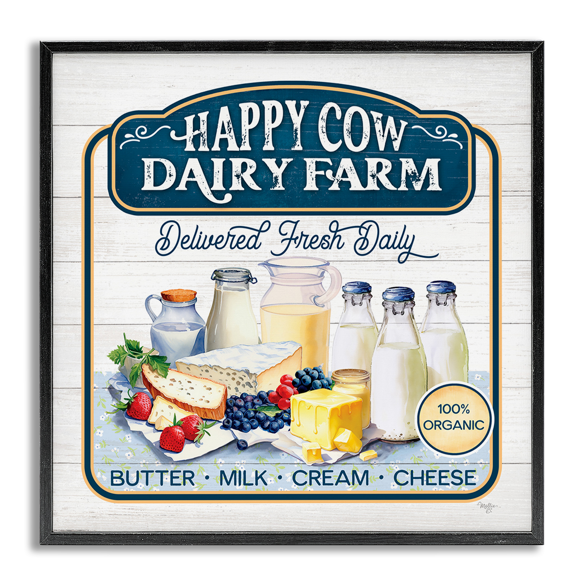 Stupell Industries Happy Cow Farm Food & Beverage Painting Gray Framed Art Print Wall Art, 17 x 17