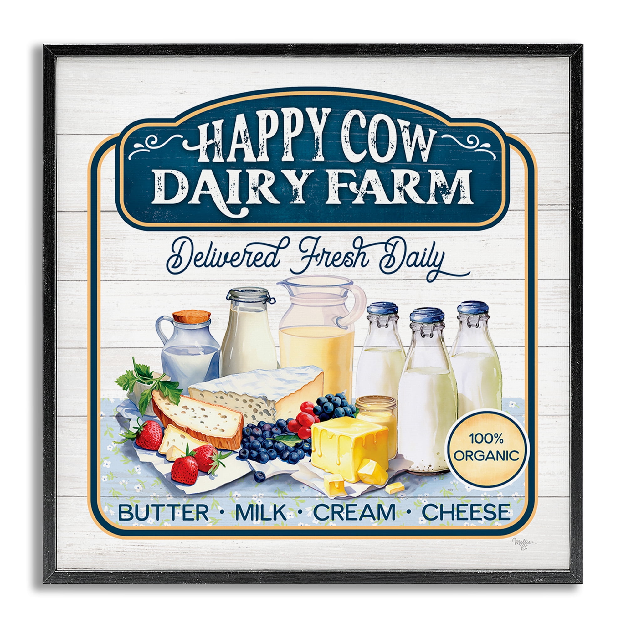 Stupell Industries Happy Cow Farm Food & Beverage Painting Gray Framed Art Print Wall Art, 24 x 24