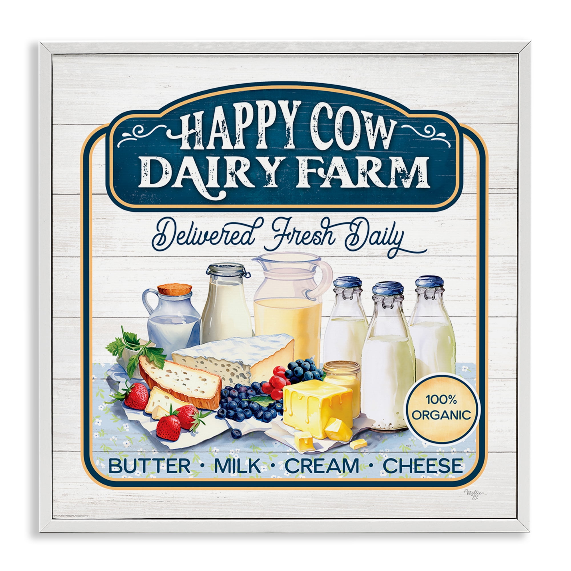 Stupell Industries Happy Cow Farm Food & Beverage Painting White Framed Art Print Wall Art, 12 x 12