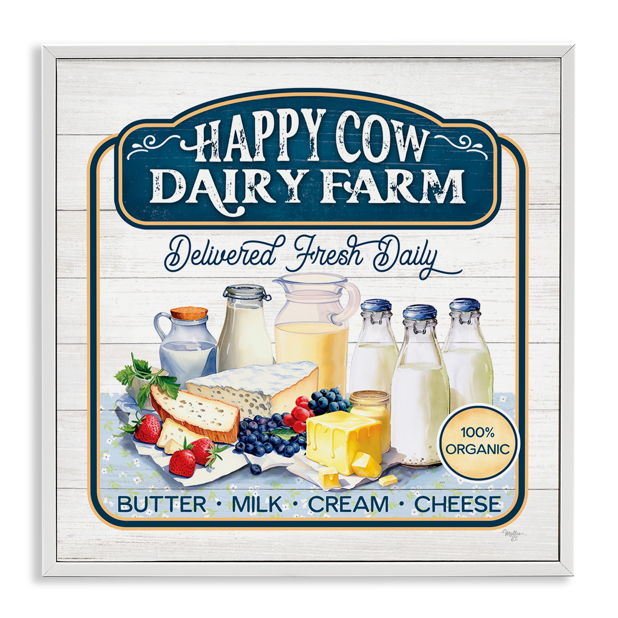 Stupell Industries Happy Cow Farm Food & Beverage Painting White Framed