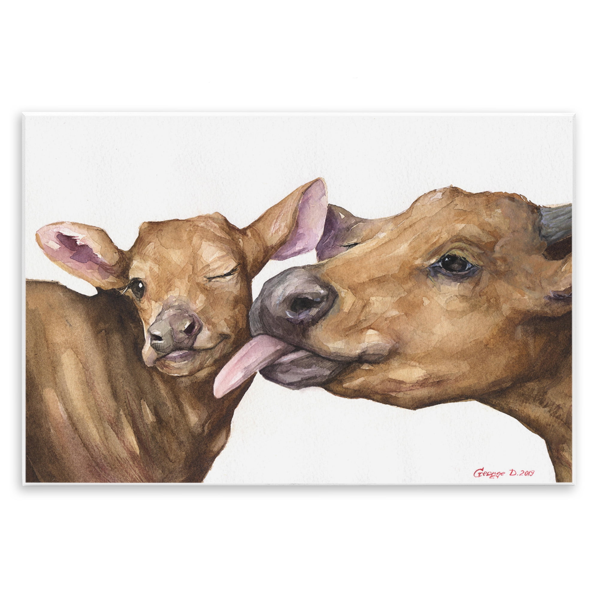 Stupell Industries Happy Cow Mother & Calf Animals & Insects Painting Unframed Art Print Wall Art, 19 x 13