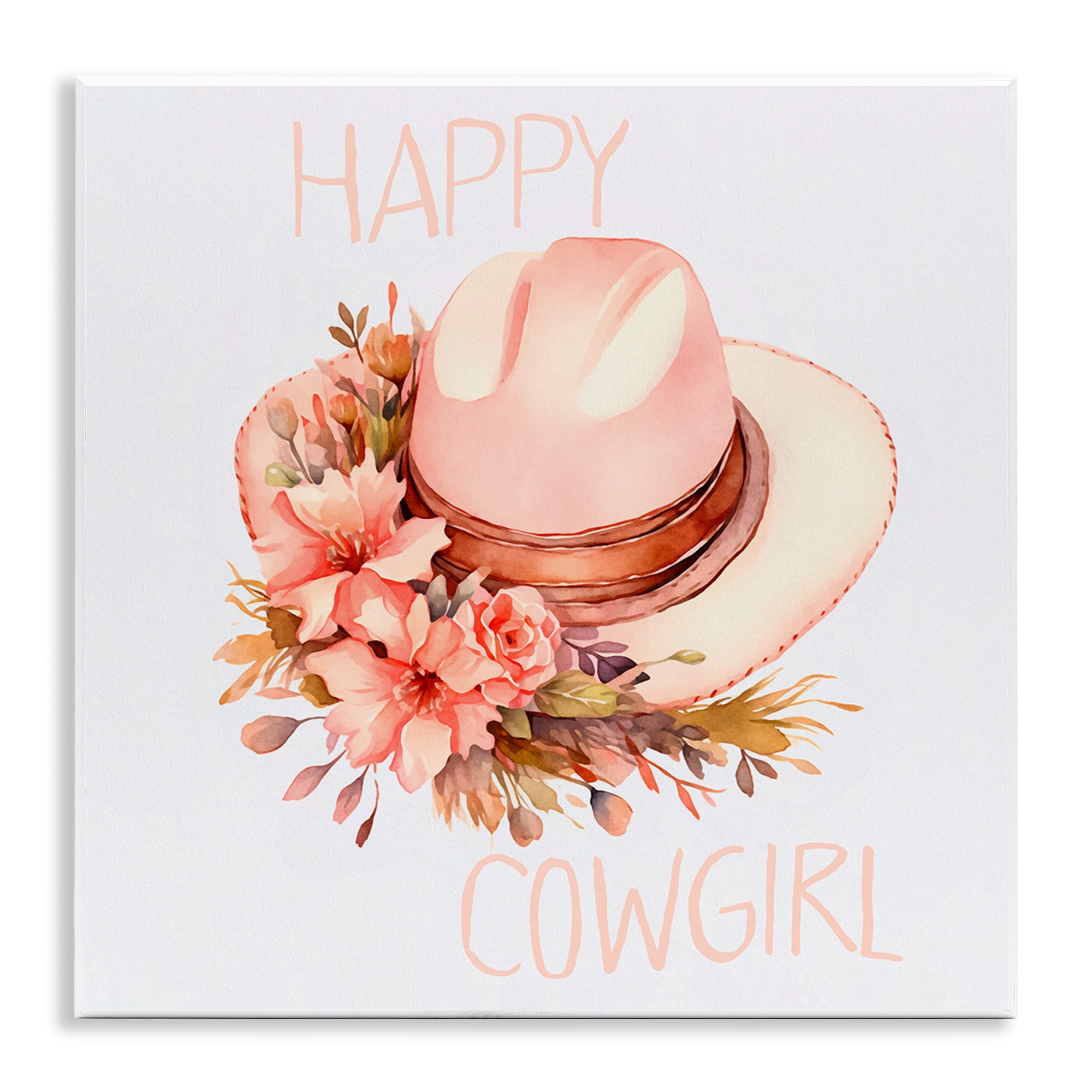Stupell Industries Happy Cowgirl Floral Hat Plants & Flowers Painting Unframed Art Print Wall Art, 12 x 12