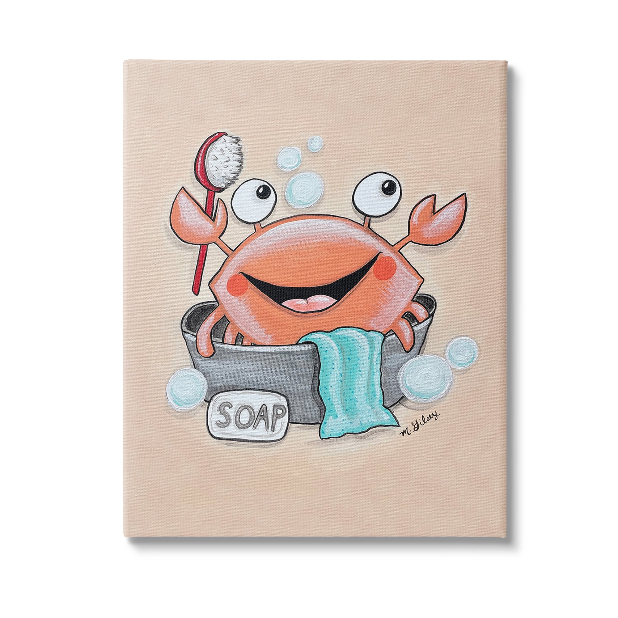 Stupell Industries Happy Crab Bathing Animals & Insects Painting Gallery Wrapped Canvas Art Print Wall Art, 30 x 40