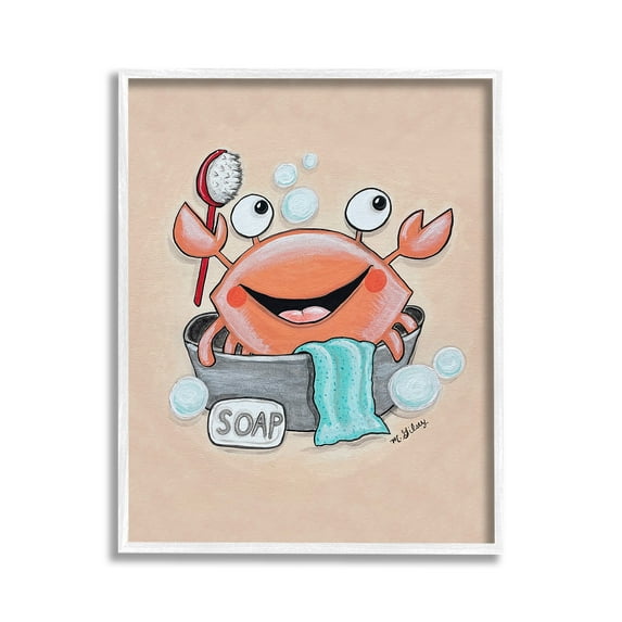 Stupell Industries Happy Crab Bathing Animals & Insects Painting White Framed Art Print Wall Art, 11 x 14