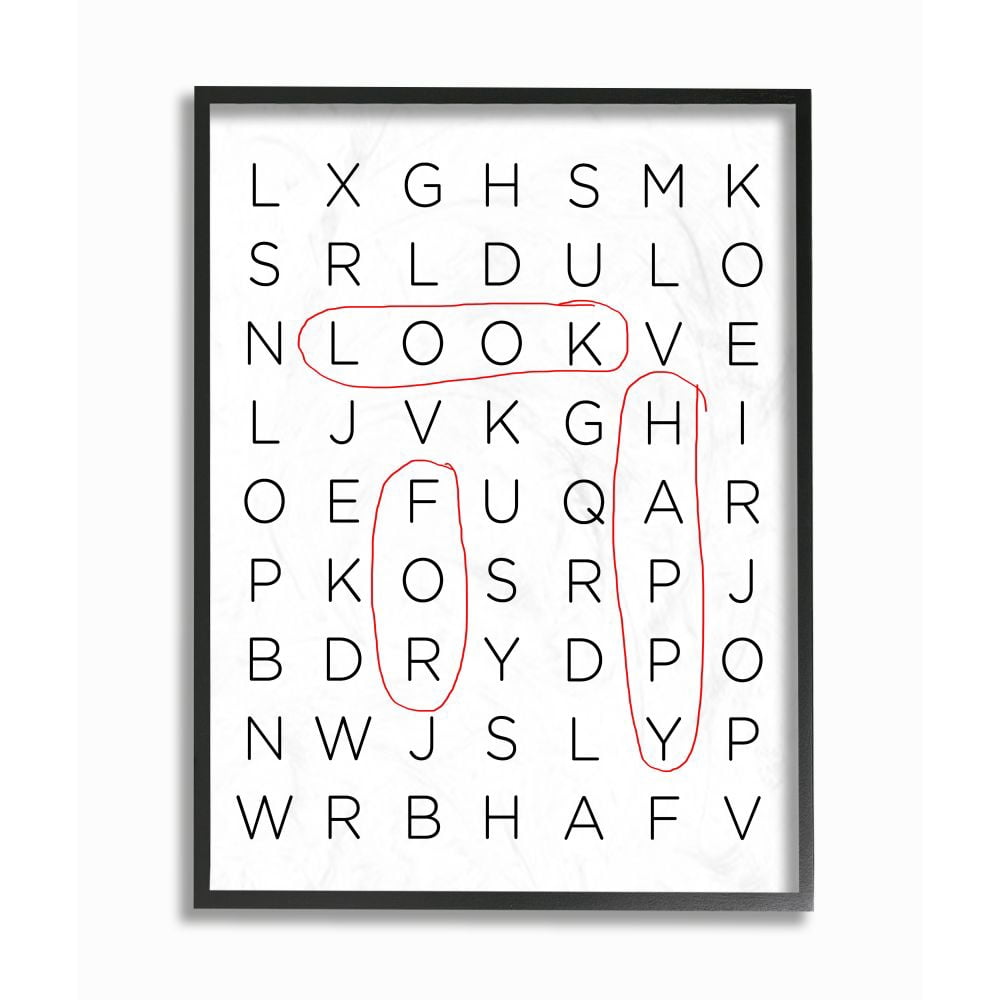 Stupell Industries Happy Crossword Family Home Inspirational Word Black And White Design Framed Giclee Texturized Art by Anna Quach