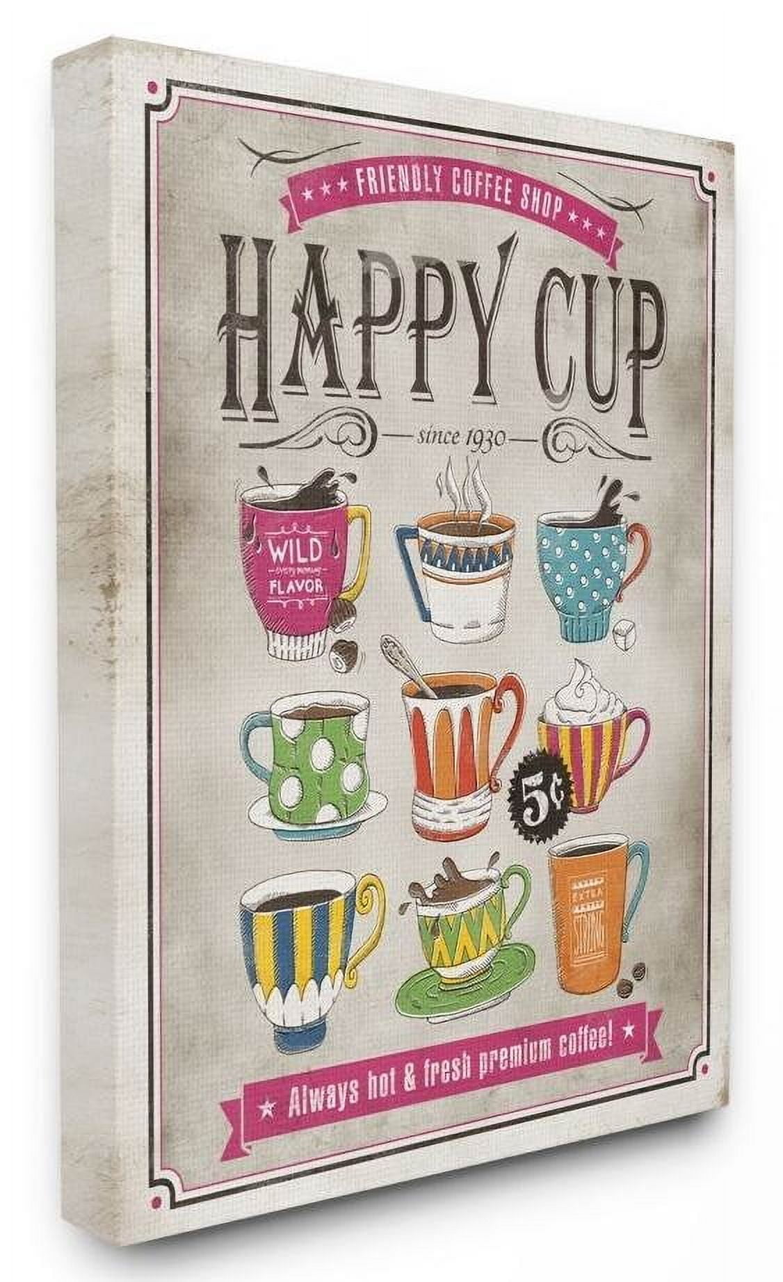 Stupell Industries Happy Cup Vintage Comic Book Design Canvas Wall Art by Ester Kay