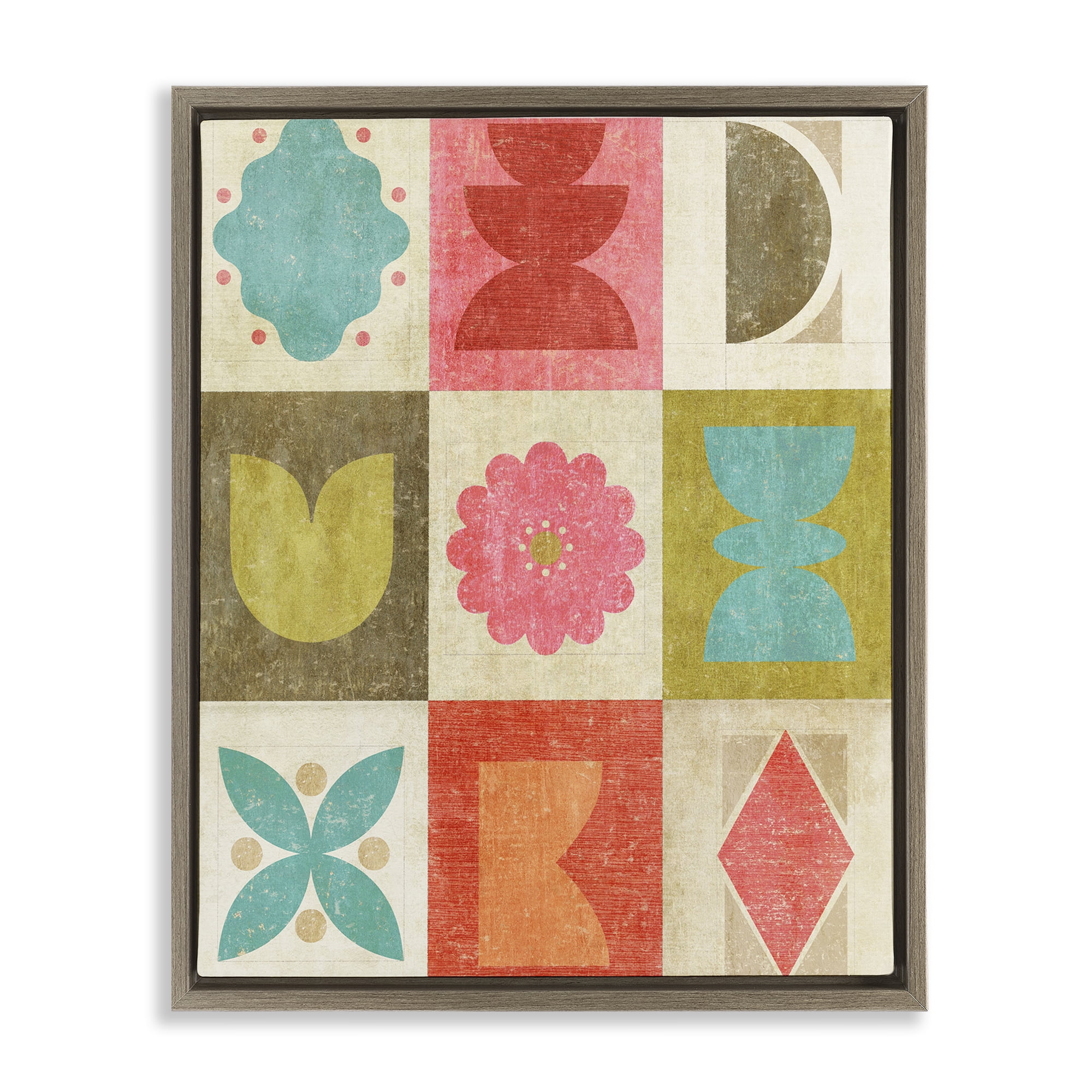 Stupell Industries Happy Dance Geometrics Brown Framed Floater Canvas Wall Art, design by Suzanne Nicoll