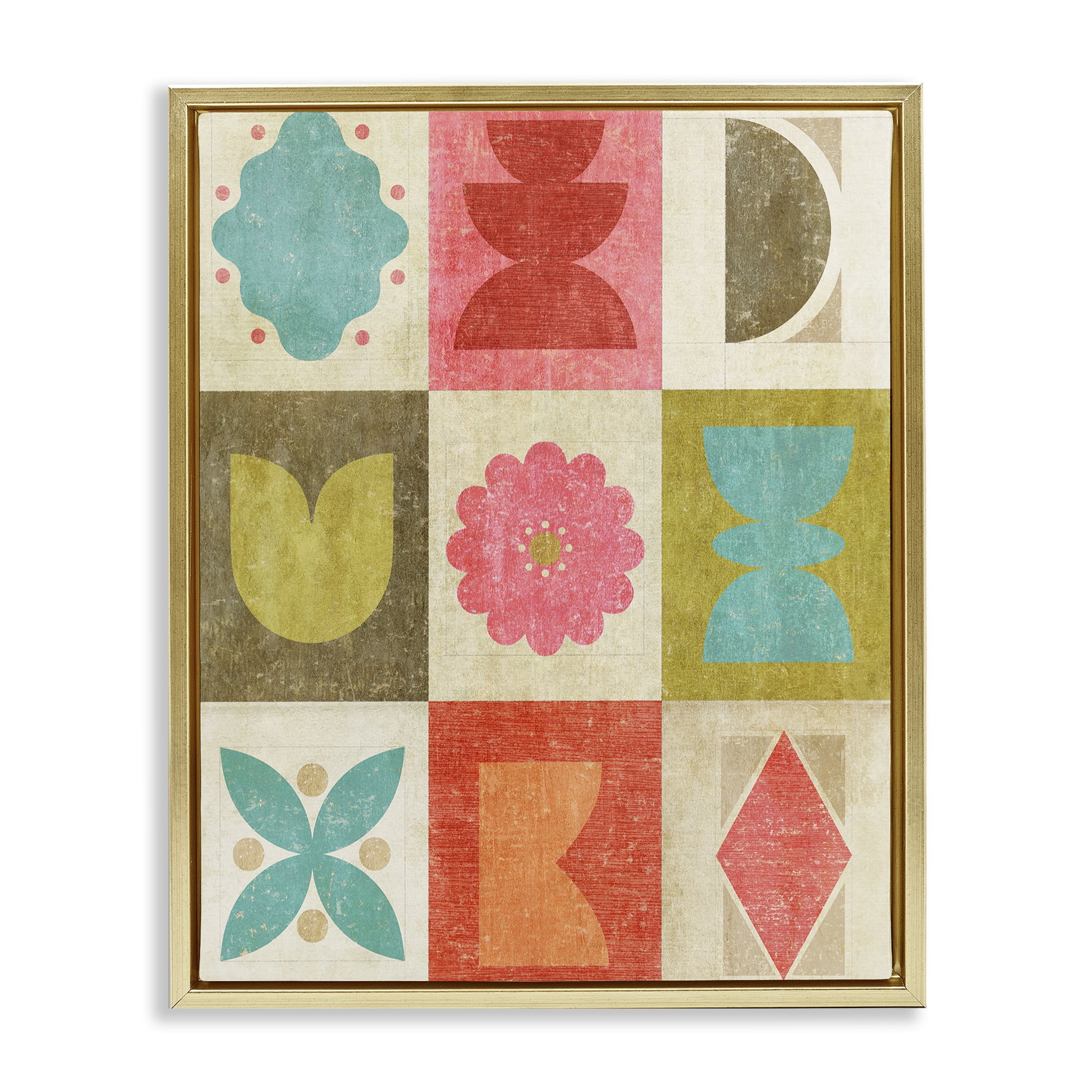 Stupell Industries Happy Dance Geometrics Gold Framed Floater Canvas Wall Art, design by Suzanne Nicoll