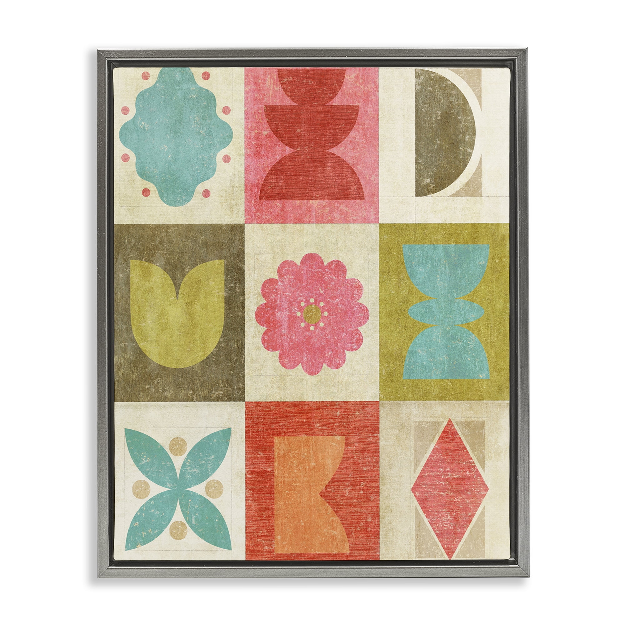 Stupell Industries Happy Dance Geometrics Gray Framed Floater Canvas Wall Art, design by Suzanne Nicoll